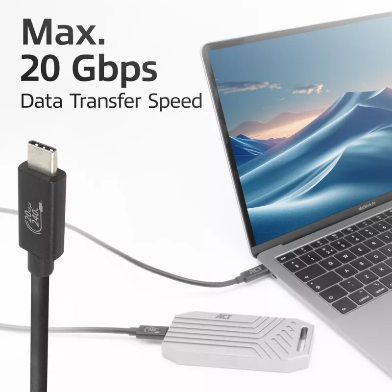 ACT USB4 20Gbps 240W USB Type-C Cable 2m Black USB-IF Certified