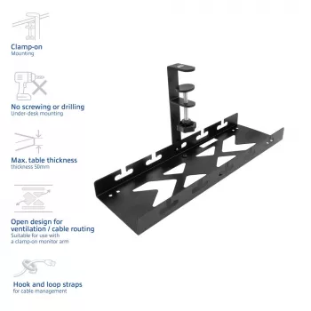 Under-desk cable management tray ACT, clamp mount, 40 cm, steel, 5 kg capacity