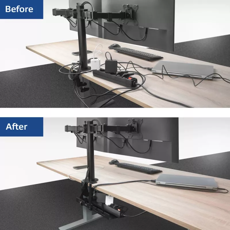 Under-desk cable management tray ACT, clamp mount, 40 cm, steel, 5 kg capacity