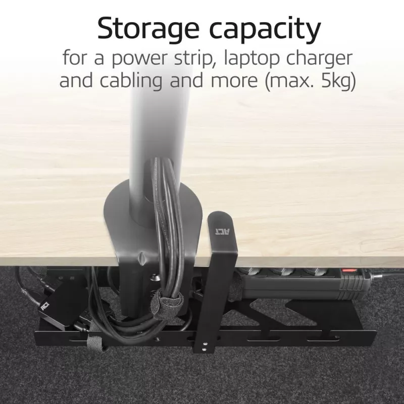 Under-desk cable management tray ACT, clamp mount, 40 cm, steel, 5 kg capacity