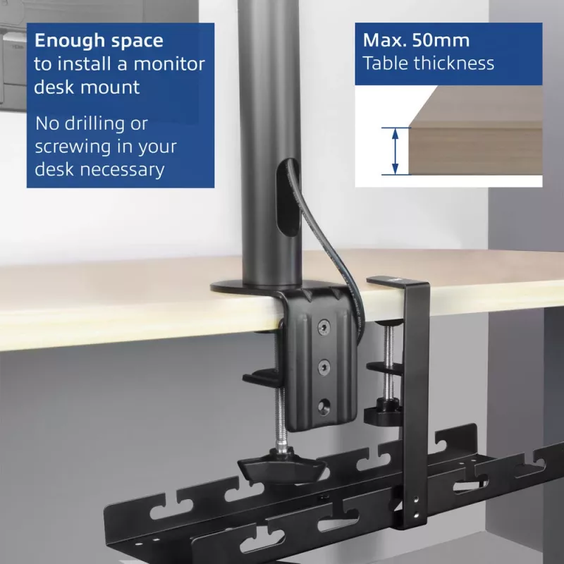 Under-desk cable management tray ACT, clamp mount, 40 cm, steel, 5 kg capacity
