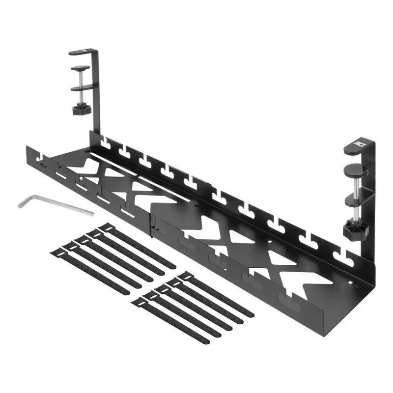 Under-desk extendable cable management tray ACT 43–72 cm clamp mount, steel, 728×130×190 mm, 5 kg