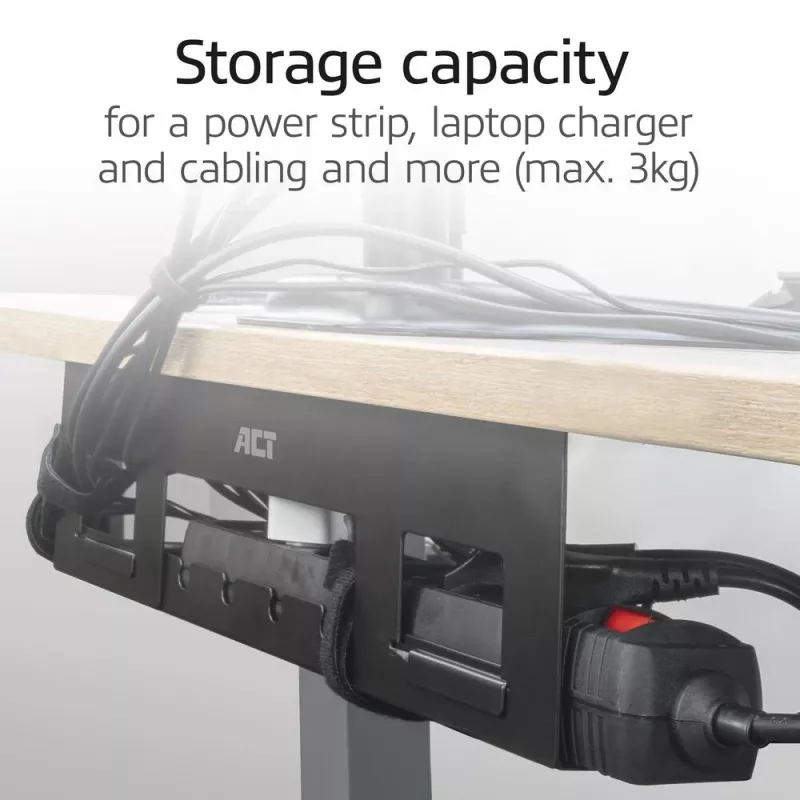 Under-desk cable management tray ACT 40 cm steel, straight, 3 kg capacity (W400×D140×H100 mm)