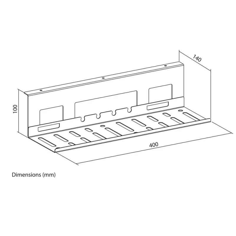 Under-desk cable management tray ACT 40 cm steel, straight, 3 kg capacity (W400×D140×H100 mm)