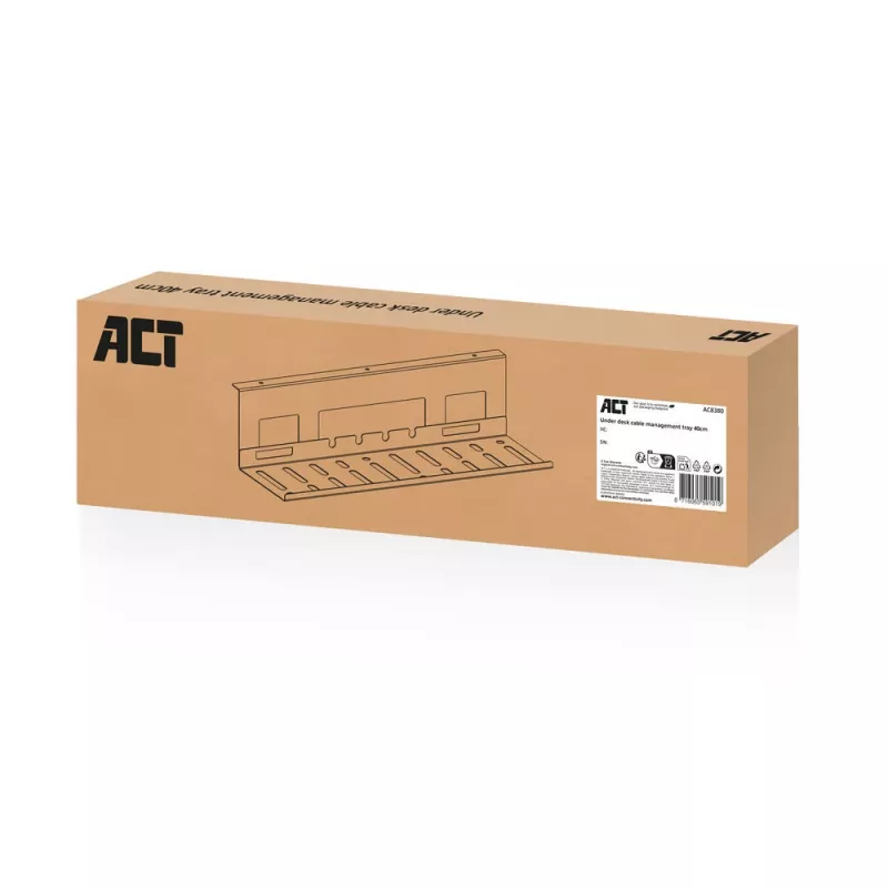 Under-desk cable management tray ACT 40 cm steel, straight, 3 kg capacity (W400×D140×H100 mm)
