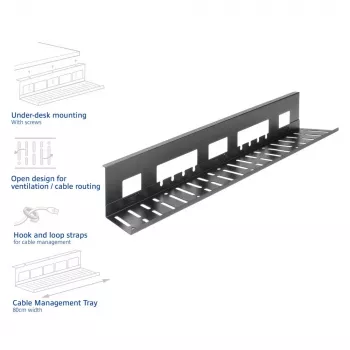 Under-desk cable management tray ACT 80 cm — steel straight horizontal tray 800×140×100 mm