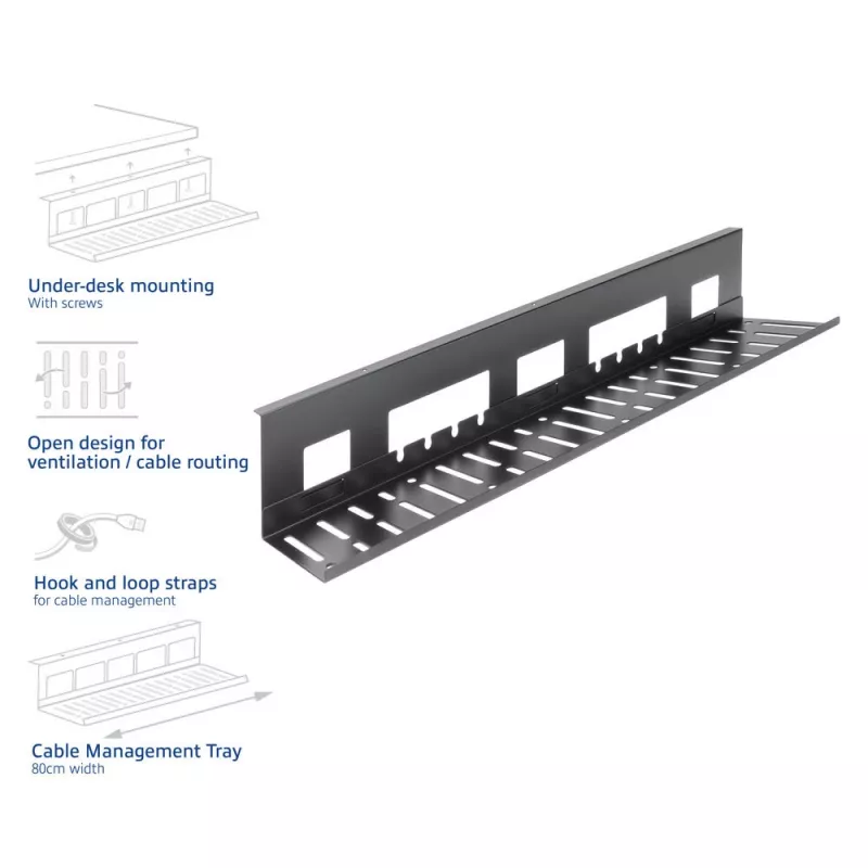 Under-desk cable management tray ACT 80 cm — steel straight horizontal tray 800×140×100 mm