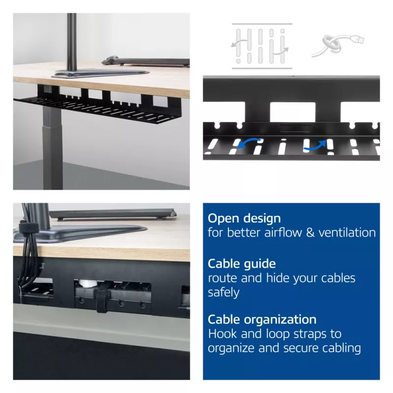 Under-desk cable management tray ACT 80 cm — steel straight horizontal tray 800×140×100 mm
