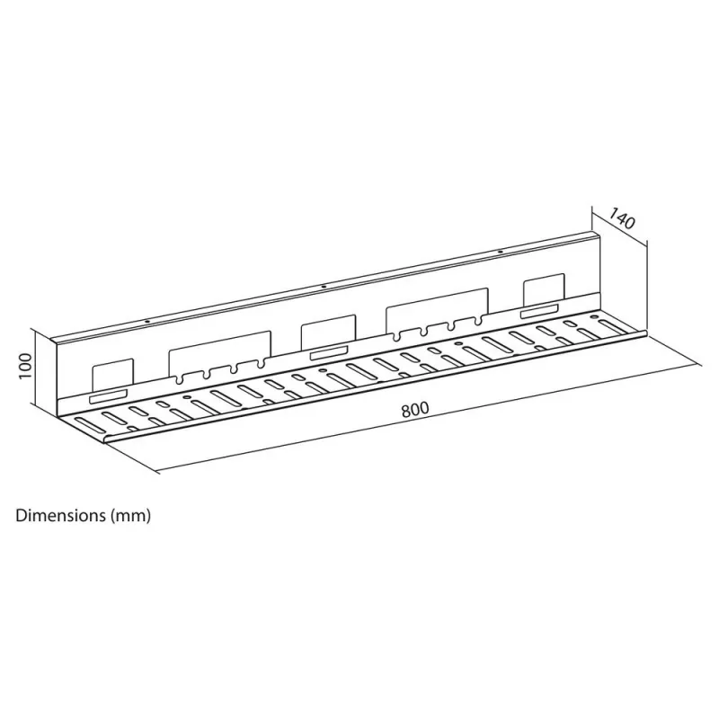 Under-desk cable management tray ACT 80 cm — steel straight horizontal tray 800×140×100 mm