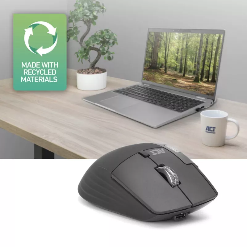ACT AC5147 wireless laser mouse — right-hand, RF + Bluetooth, 4800 DPI, 6 buttons, grey
