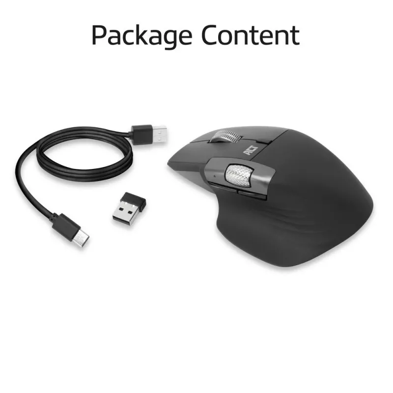 ACT AC5147 wireless laser mouse — right-hand, RF + Bluetooth, 4800 DPI, 6 buttons, grey