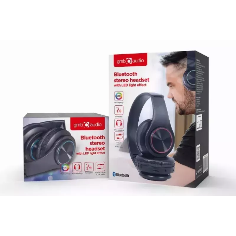 Wired & Wireless Headset GEMBIRD BHP-LED-01, supra-aural, head-band, black, 0.3 m cable, 150 g