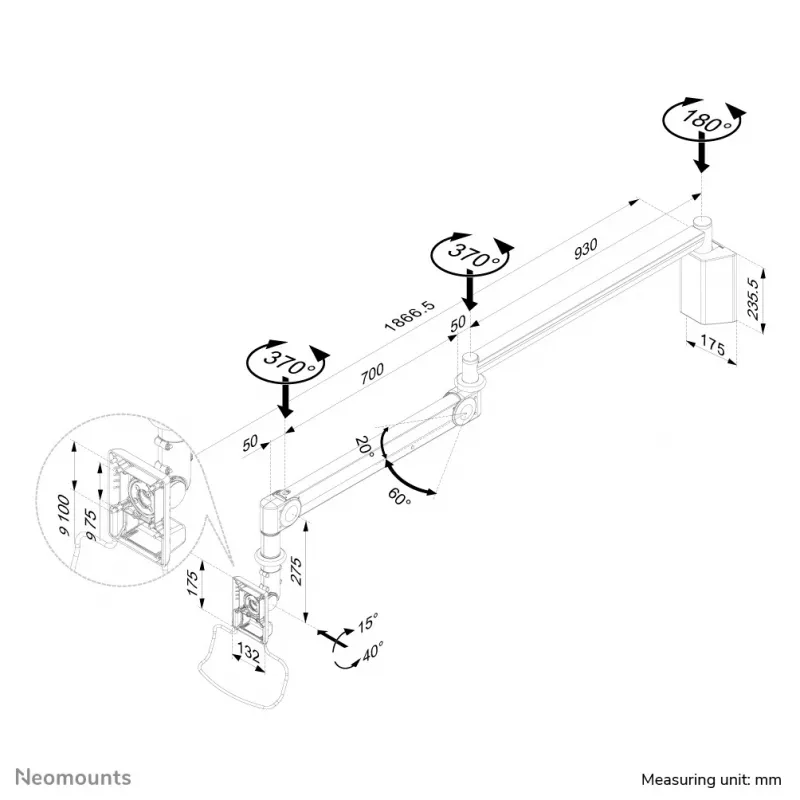 Neomounts FPMA-HAW100HC Medical monitor arm wall 10-32 inch - h 0-170 cm - gas spring
