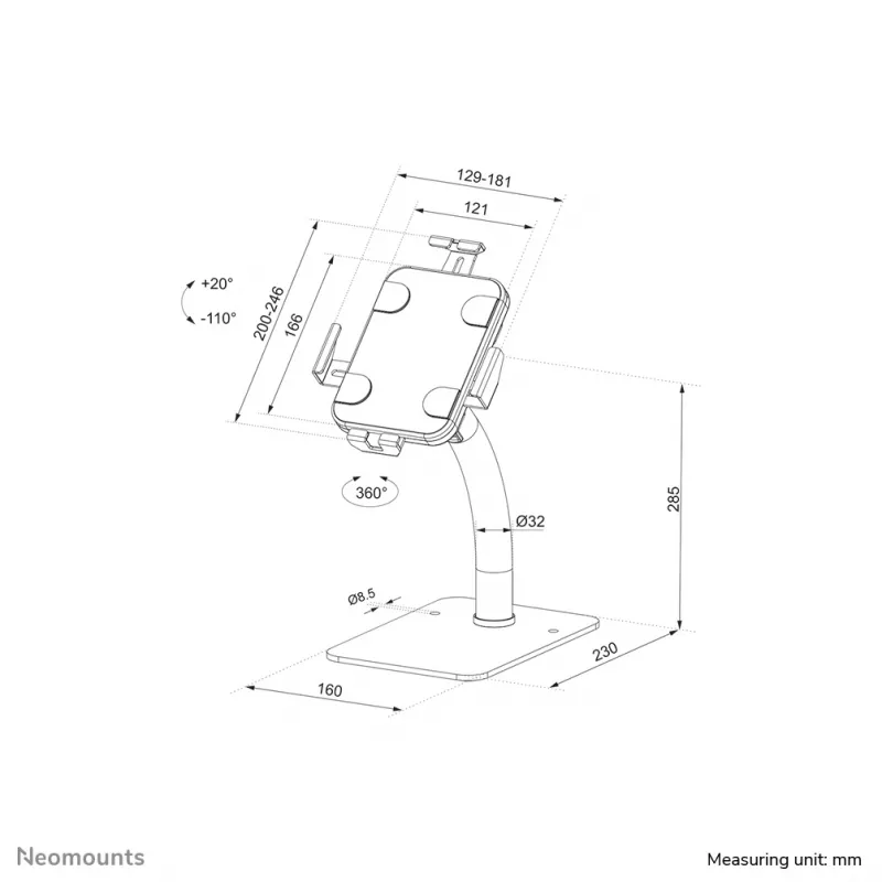 Neomounts DS15-625BL1 Tablet stand desk 7.9-11 inch - lockable - universal
