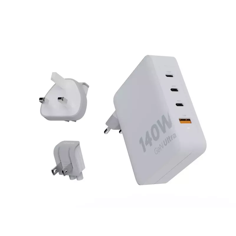 Portable 140W GaN Travel Charger Xtorm XVC2140 with 3× USB-C PD ports and 2 m USB-C cable, white