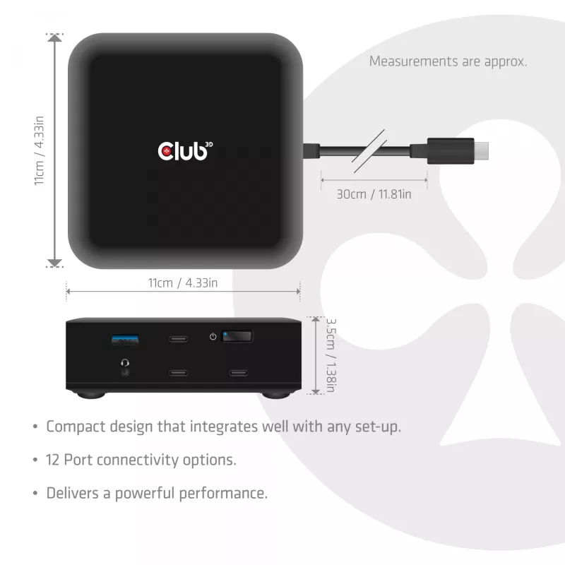 USB-C Quad DisplayLink Docking Station CLUB 3D CSV-2542 — 2× DisplayPort 8K60Hz, 2× HDMI 4K60Hz, PD 100W, 2.5G Ethernet