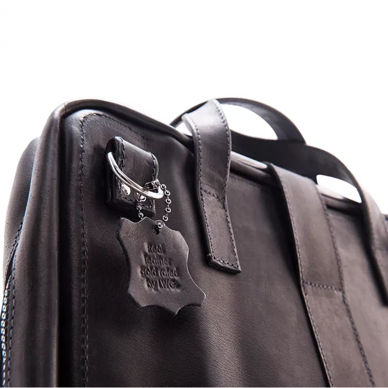 R-Go Tools Laptop bag R-Go Viva, full-grain leather, with integrated laptop stand, shoulder strap, 15.6-inch, black