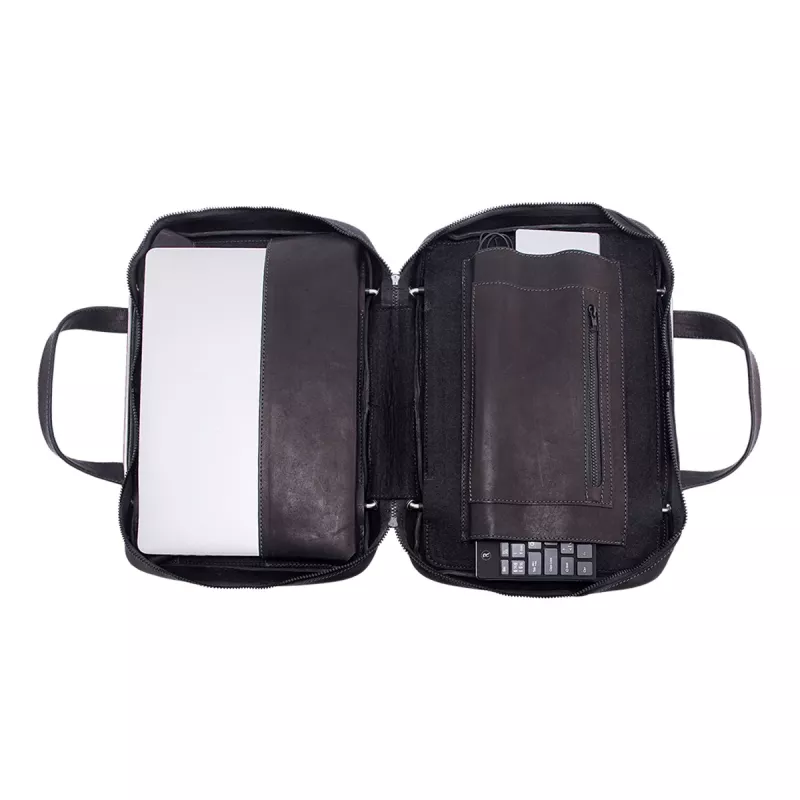 R-Go Tools Laptop bag R-Go Viva, full-grain leather, with integrated laptop stand, shoulder strap, 15.6-inch, black