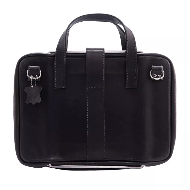 R-Go Tools Laptop bag R-Go Viva, full-grain leather, with integrated laptop stand, shoulder strap, 15.6-inch, black