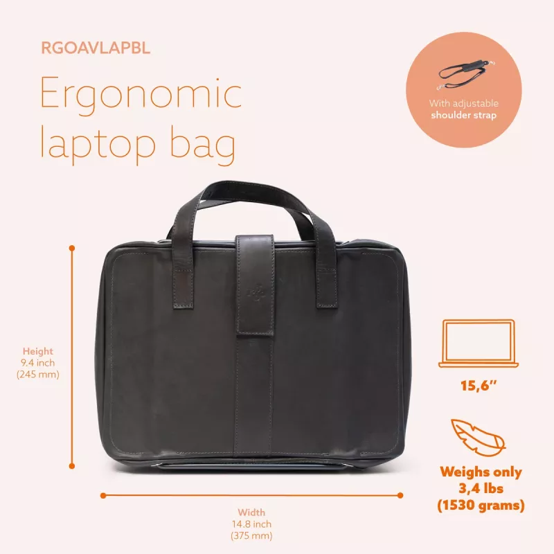 R-Go Tools Laptop bag R-Go Viva, full-grain leather, with integrated laptop stand, shoulder strap, 15.6-inch, black
