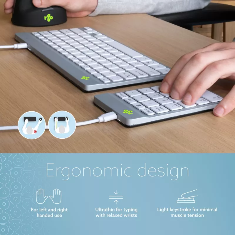 R-Go Tools Numeric keypad R-Go Numpad Break, ergonomic numeric keypad with break software, wired, white