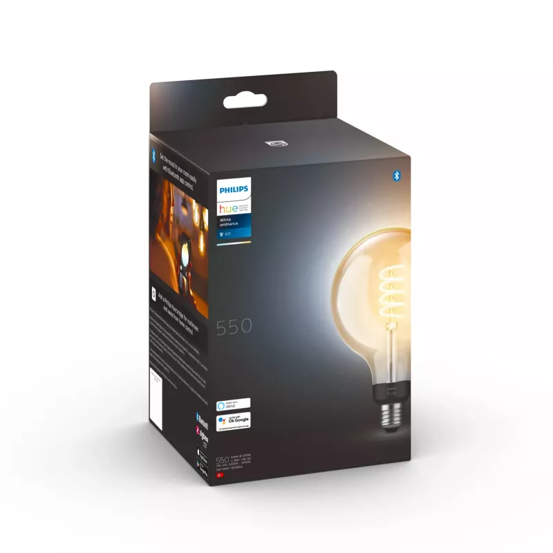 Smart bulb Philips G125 E27 Filament Globe, 7W, Bluetooth/Zigbee, 125×192mm