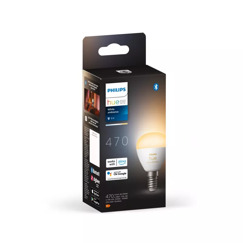 Philips Hue White ambience Lustre – E14 smart bulb, Smart bulb, Bluetooth/Zigbee, White, LED, E14, P45