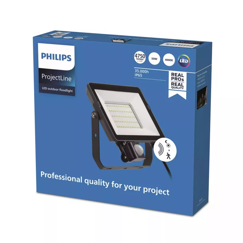 Floodlight Philips LED 50 W 4000 K IP65 Black — outdoor LED floodlight, 50 W, neutral white