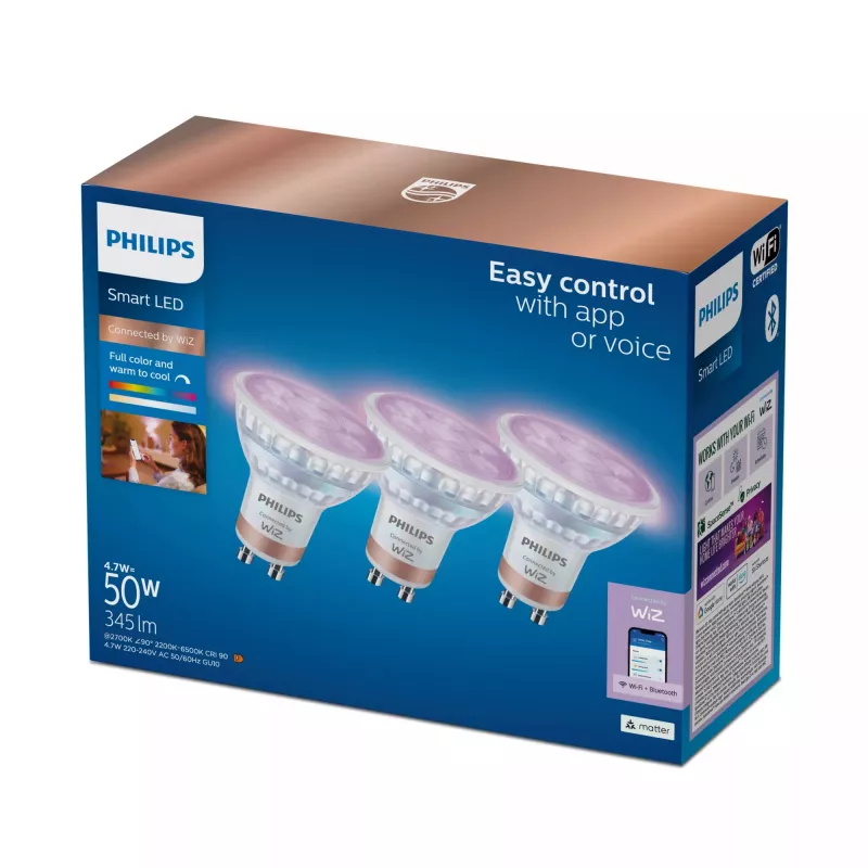 WiZ Philips Smart WiFi Spot PAR16 RGB GU10, 3-pack, Full Colour