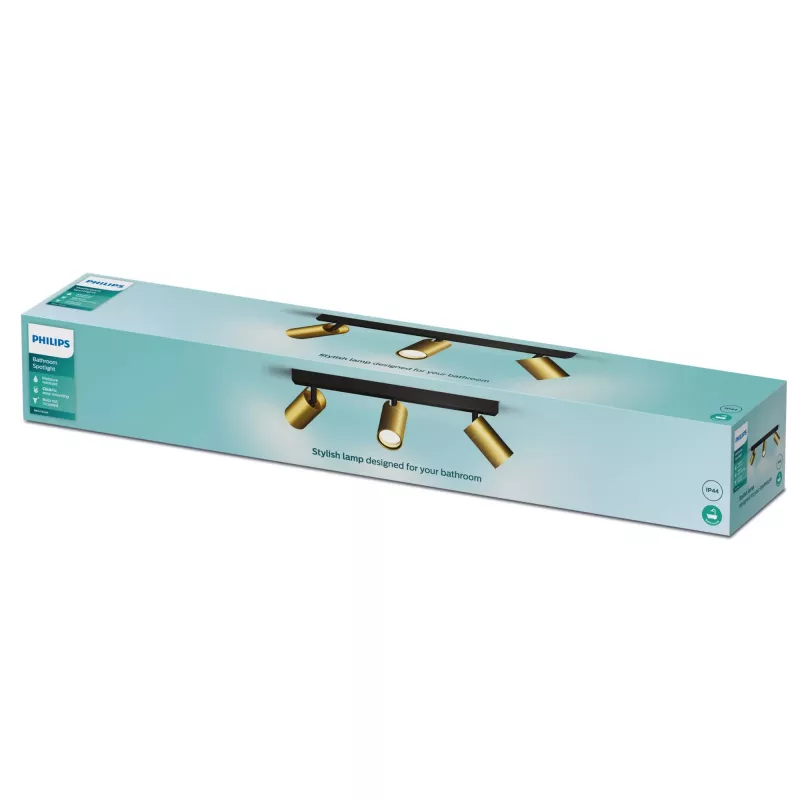 Ceiling/Wall Spotlight Philips Idris 3x GU10 LED IP44 220–240V Black/Brass