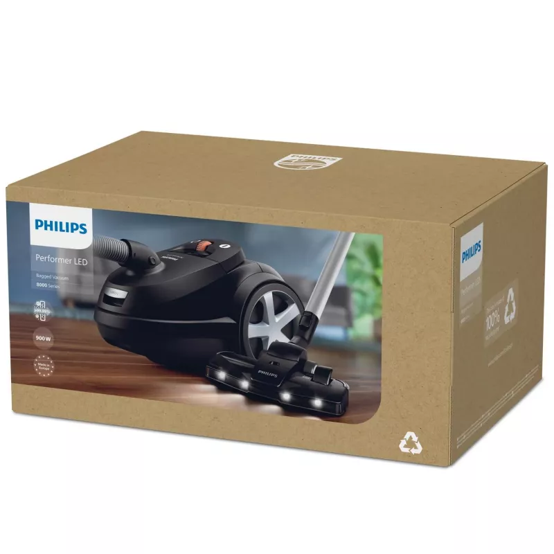 Cylinder vacuum Philips 8000 series XD8122/10 — 900 W, 4 L dust bag, HEPA filter, black