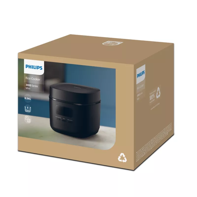Rice cooker Philips 3000 series HD3080/80, 0.54 L, 400 W, black, button control