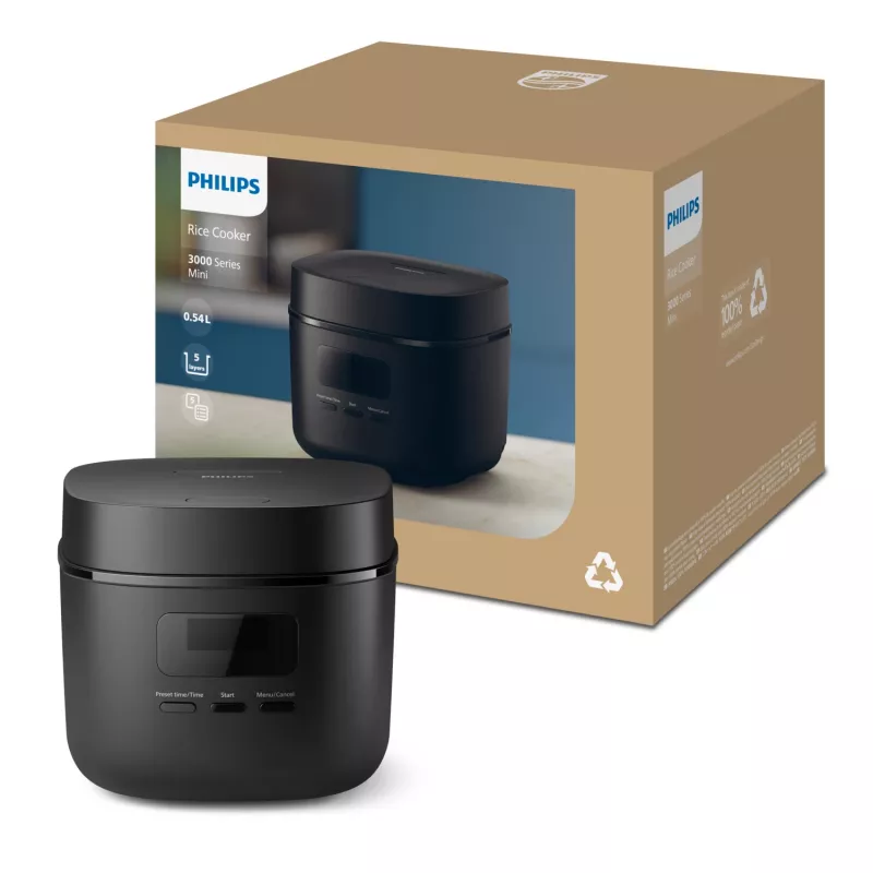 Rice cooker Philips 3000 series HD3080/80, 0.54 L, 400 W, black, button control
