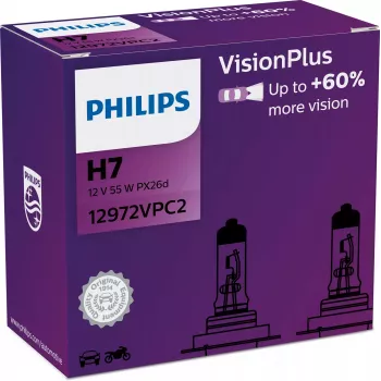 Philips VisionPlus 12972VPC2 Greater safety and comfort, 55 W, 12 V, H7, Halogen, 2 pc(s)
