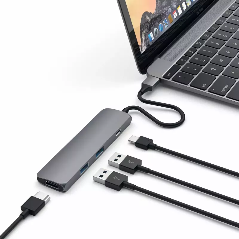 Satechi ST-CMAM laptop dock/port replicator USB 3.2 Gen 1 Type-C, HDMI, USB-A, USB-C, Grey, aluminium