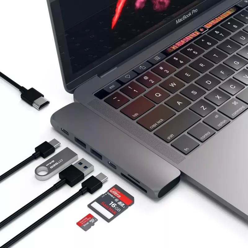 Satechi laptop dock/port replicator ST-CMBPM — USB 3.2 Gen 1 Type-C host, HDMI, USB-A, SD/MicroSD, Grey