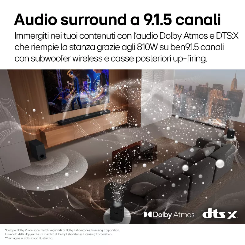 Soundbar LG S95TR 9.1.5 channels 810 W RMS with wireless 220 W subwoofer, Black