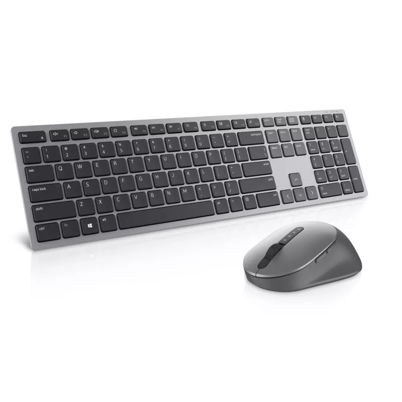 DELL Pro Plus Keyboard and Mouse - KM7321W - UK (QWERTY), Full-size (100%), Wireless, RF Wireless + Bluetooth, QWERTY, Grey, Titanium, Mouse included