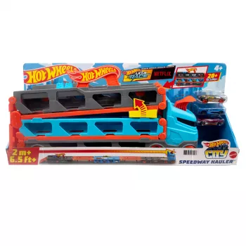 Hot Wheels City Speedway Hauler Carrier with 3 Toy Cars, Vehicle set, 4 yr(s), Plastic, Grey, Multicolour