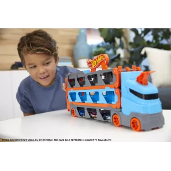 Hot Wheels City Speedway Hauler Carrier with 3 Toy Cars, Vehicle set, 4 yr(s), Plastic, Grey, Multicolour