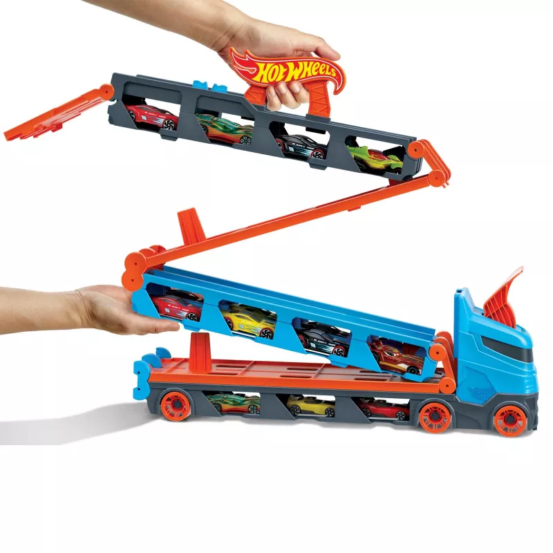 Hot Wheels City Speedway Hauler Carrier with 3 Toy Cars, Vehicle set, 4 yr(s), Plastic, Grey, Multicolour