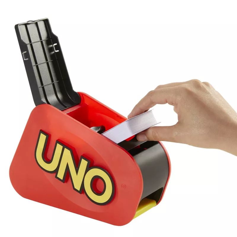 Games UNO Extreme is the updated version of the classic family card game, featuring lights, sounds and a random-action launcher Great gift for ages 7+.