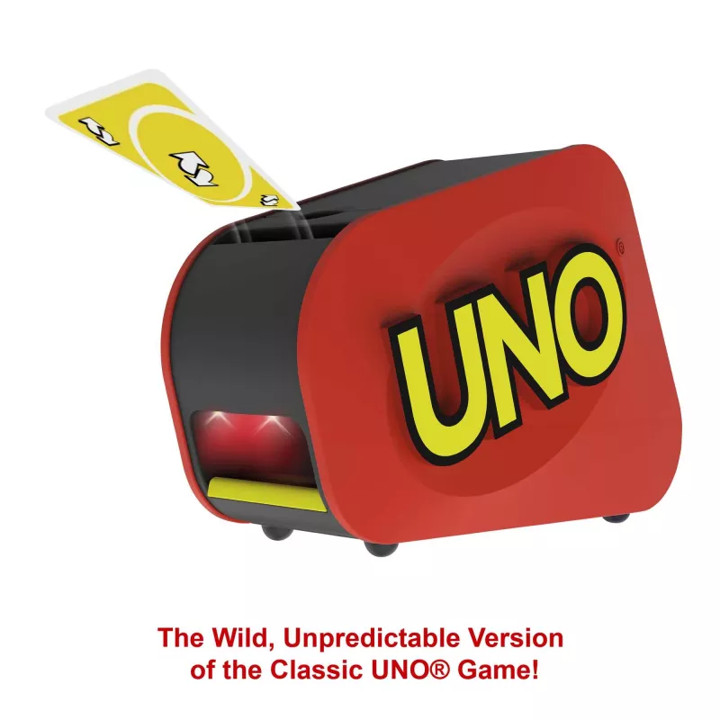 Games UNO Extreme is the updated version of the classic family card game, featuring lights, sounds and a random-action launcher Great gift for ages 7+.