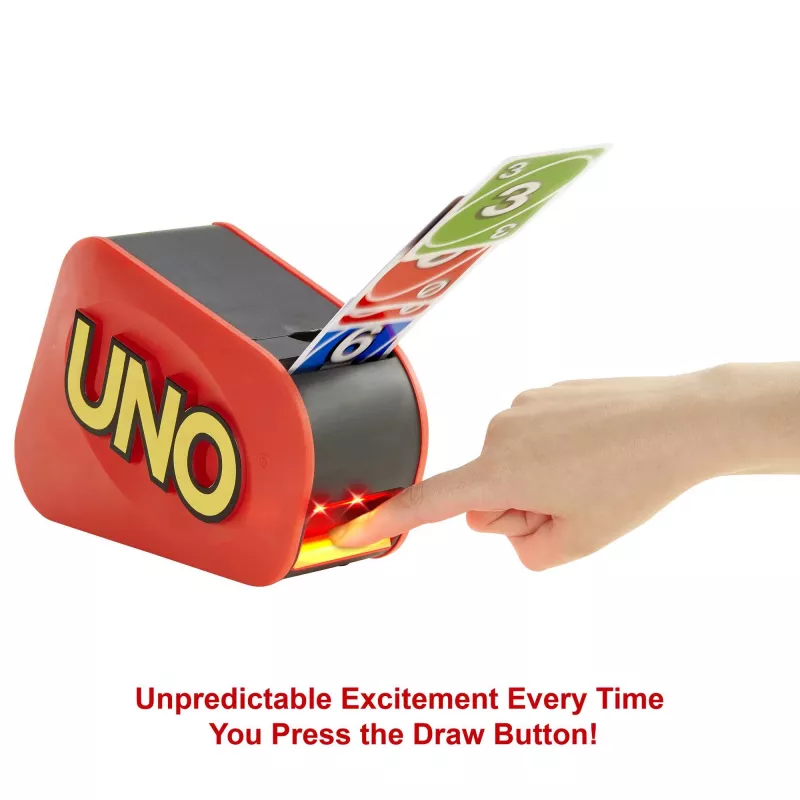 Games UNO Extreme is the updated version of the classic family card game, featuring lights, sounds and a random-action launcher Great gift for ages 7+.