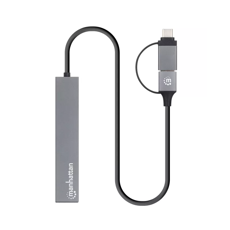 Manhattan USB-C & USB-A Combo Dock/Hub, Ports (4): USB-A (x4), 5 Gbps (USB 3.2 Gen1 aka USB 3.0), USB powered (no external power supply required), Cable 25cm