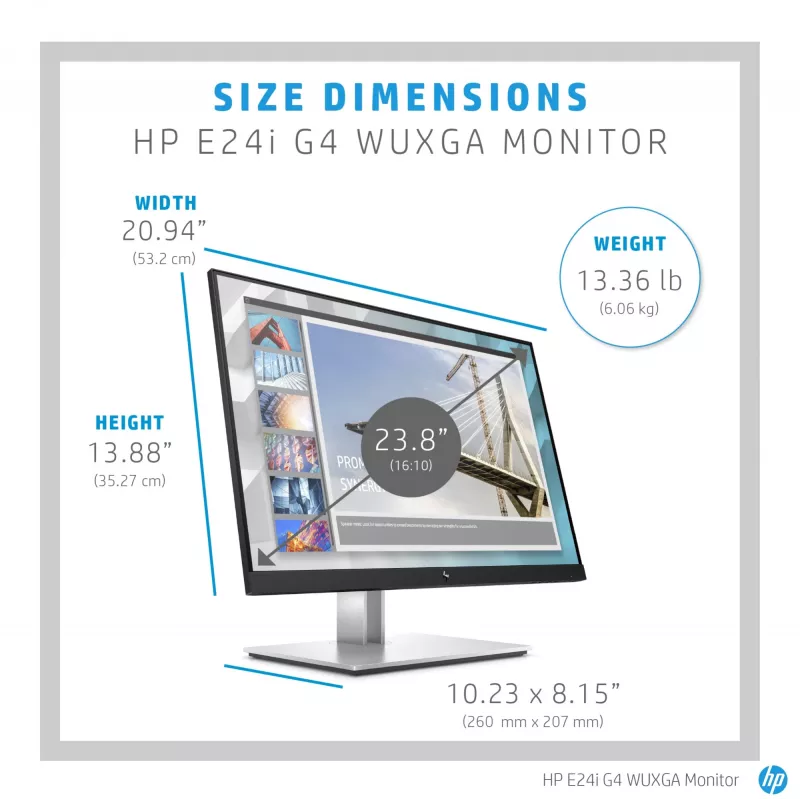 HP E-Series E24i G4 WUXGA Monitor, 61 cm (24 inch), 1920 x 1200 pixels, WUXGA, LCD, 5 ms, Black