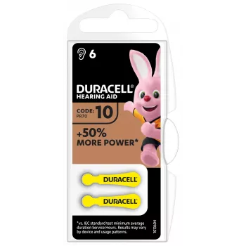 Duracell Hearing Aid 10, Single-use battery, Zinc-Air, 1.45 V, 6 pc(s), 100 mAh, 4 year(s)