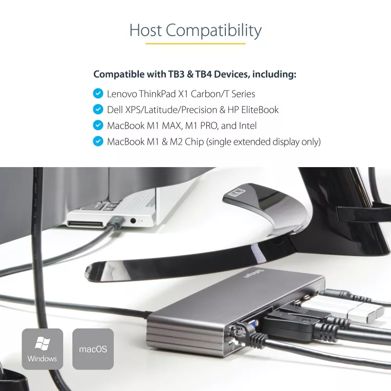 StarTech.com Thunderbolt 3 Dock - Dual 4K 60Hz Monitor TB3 Laptop Docking Station with DisplayPort, HDMI & 1080p VGA - 85W Power Delivery & Charging - 2x USB-A, Ethernet - Mac & Windows