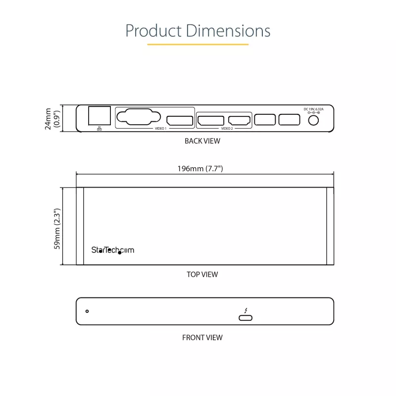 StarTech.com Thunderbolt 3 Dock - Dual 4K 60Hz Monitor TB3 Laptop Docking Station with DisplayPort, HDMI & 1080p VGA - 85W Power Delivery & Charging - 2x USB-A, Ethernet - Mac & Windows