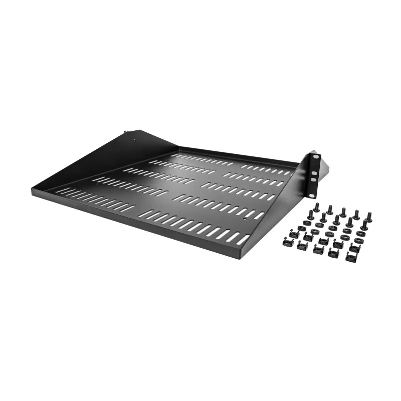 StarTech.com 2U Server Rack Shelf, Center Mounted Universal Vented Rackmount Cantilever Tray for 19 inch Network Equipment Rack, Heavy Duty Steel, 200lb Capacity, 20 inch Deep, Black